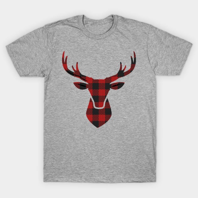 Red Check Reindeer T-Shirt by chriswig